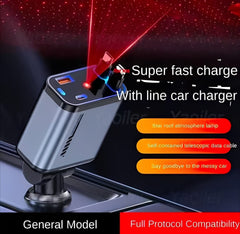 C6 4 In 1 Multi Functional Car Charger Fast Charging With Star Light Providing Durable Quality - 20 Watt (With Light)